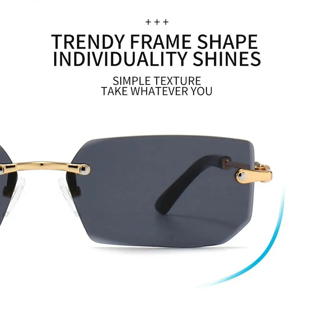 Rimless Sunglasses Rectangle Fashion Popular Women Men Shades Small Square Sun Glasses For Female male Summer Traveling Oculos