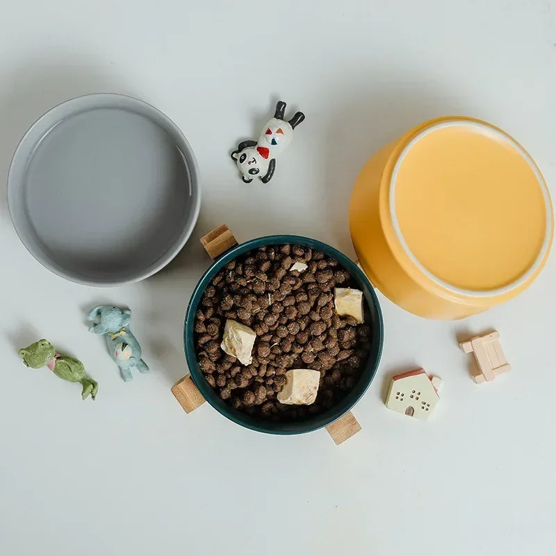 Self-Assembly Ceramic Double Cat Bowl Dog Bowl 400ML Pet Feeding Water Bowl Cat Puppy Feeder Product SuppliesFood Water Bowls