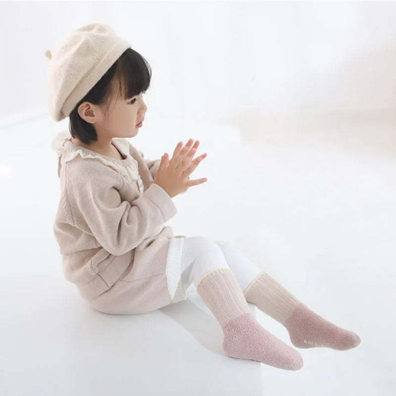 5 Pairs Winter Unisex Kids Baby Socks Infant Patchwork Non-slip Tube Socks Cotton Thick Warm Fleece Newborn Baby Stockings