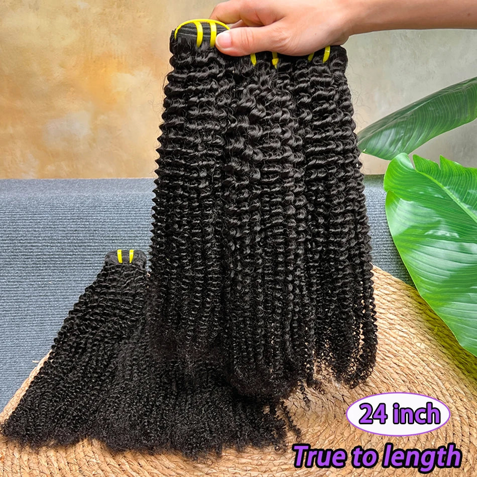 Kinky Curly 100% Human Hair Bundles Double Weft Hair Weave Extensions Natural Black Color Unprocessed Raw Virgin Hair For Women
