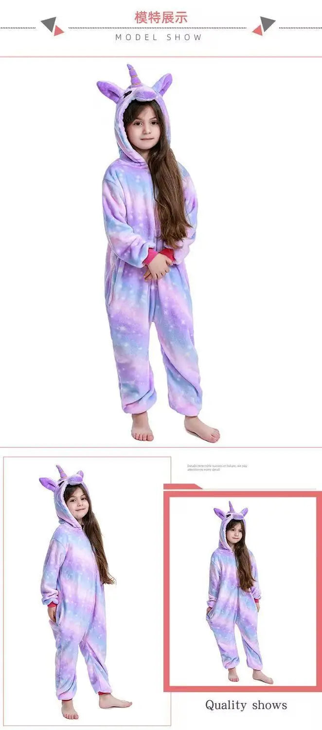 Baby Girl Clothes Kigurumi Children Unicorn Pajamas Winter Animal Cartoon Sleepers Stitch Cat Onesie Kids Costumes Jumpsuit