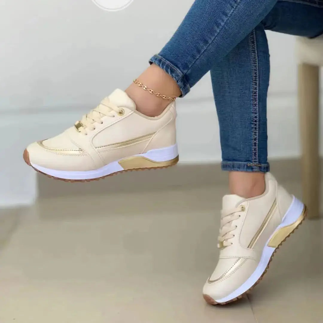 Hot Sale Ladies Shoes Lace Up 2024 Autumn Women's Vulcanize Shoes Round Toe Mixed Colors Increase Height Casual Sneakers Women