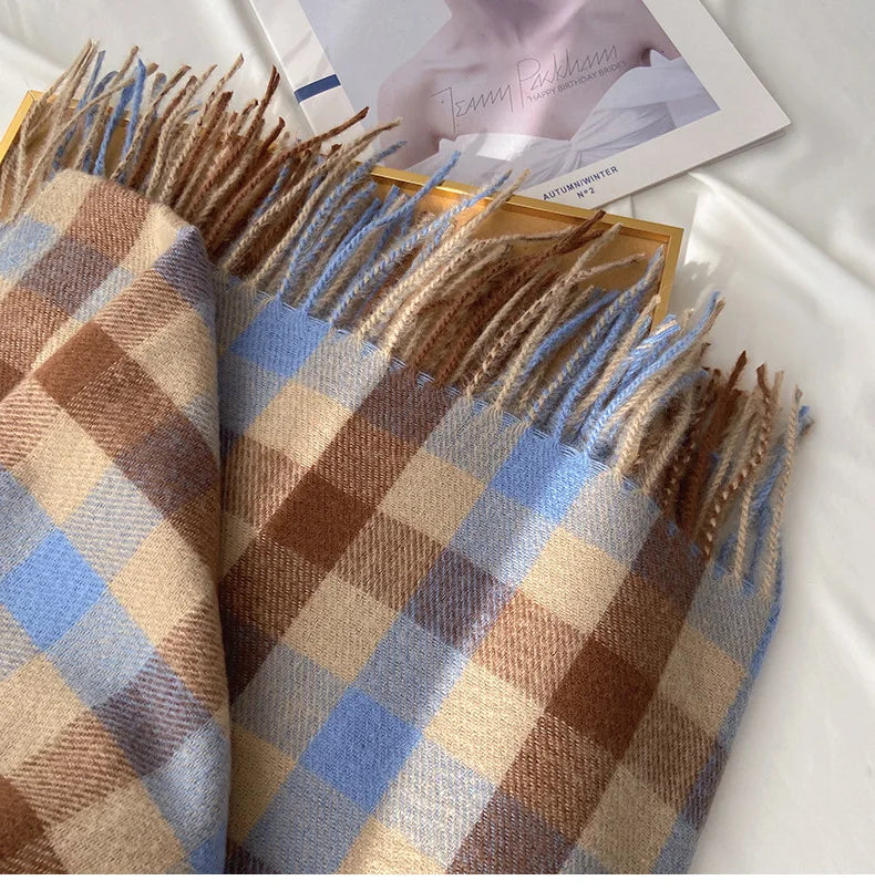 2025 Pamwallymensa Women's Scarf Winter Luxury Brand Tippet Scarves for Ladies Plaid Shawls Warm British Style Thicken Man