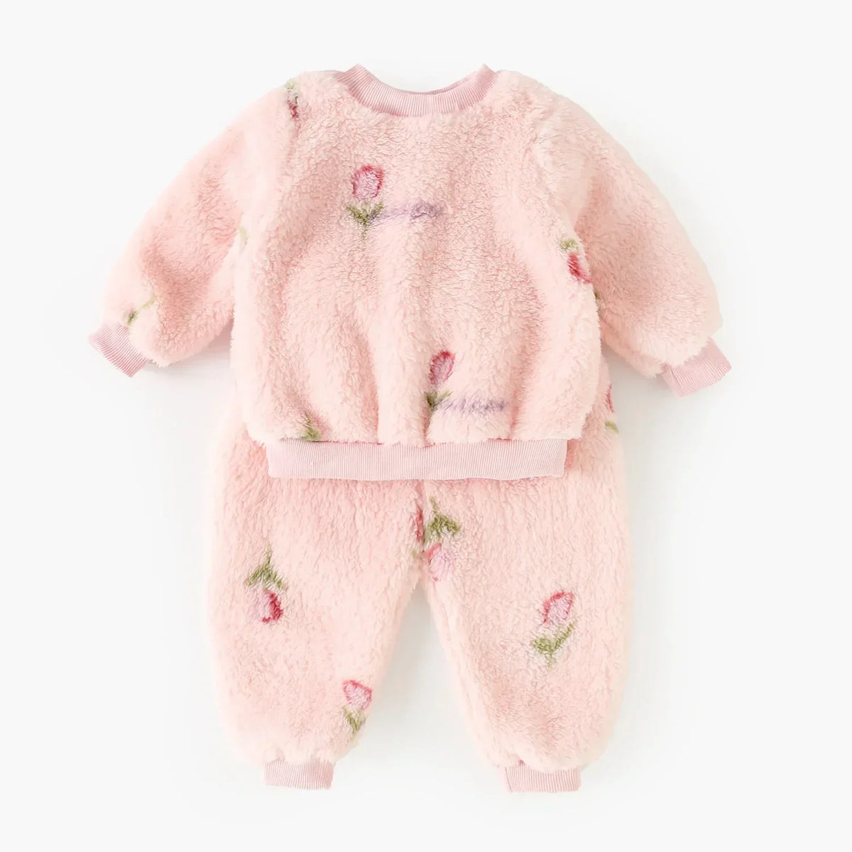 Winter Long Sleeve Baby Outfits Sets Little Kids Tops + Pants Cute Fleece Thickened Floral Clothing