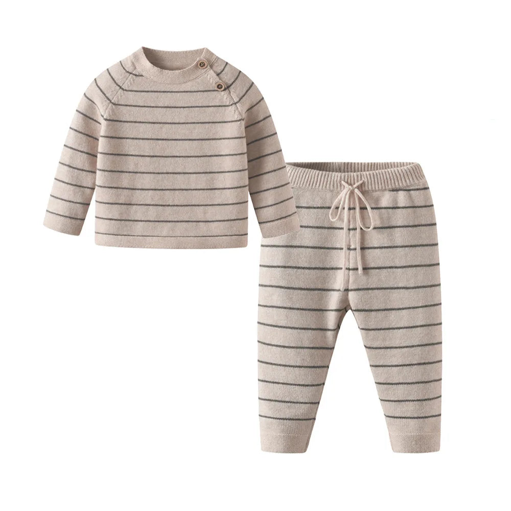 Children Autumn and Winter Clothes Korean Style Fall Baby Kids Striped Onesie Long Sleeve Angora Knit Romper Soft Warm Costume