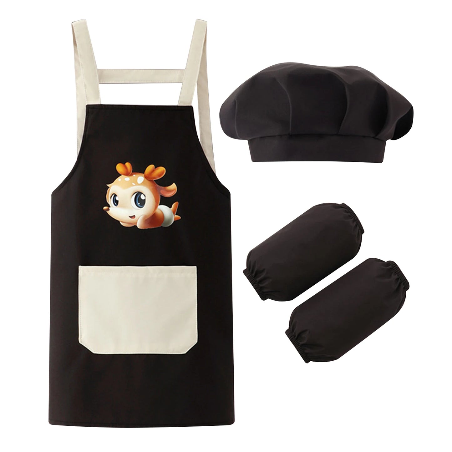 Kids Artist Costume Accessories Set Painter Dress-Up with Hat Animals Pattern Apron Arm Sleeve for Halloween Career Day Costume