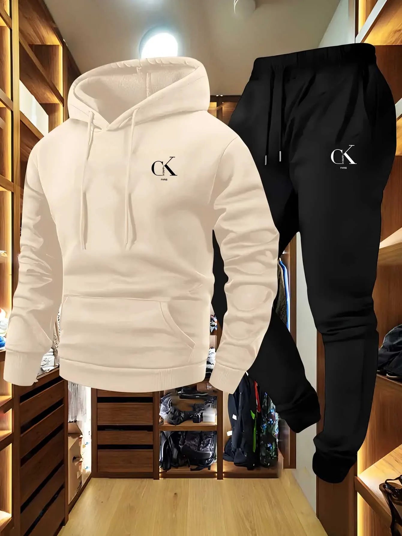 2026 Men's Hoodie and Sports Pants Set Casual Grey Pocket Home Clothes