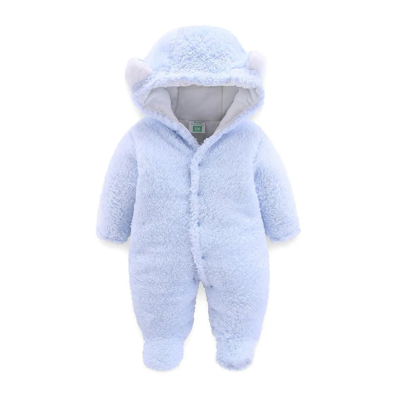 OLEKID 2025 Autumn Winter Newborn Baby Rompers Hooded Thick Warm Baby Girls Jumpsuit Toddler Boys Overalls Infant Fleece Outfit