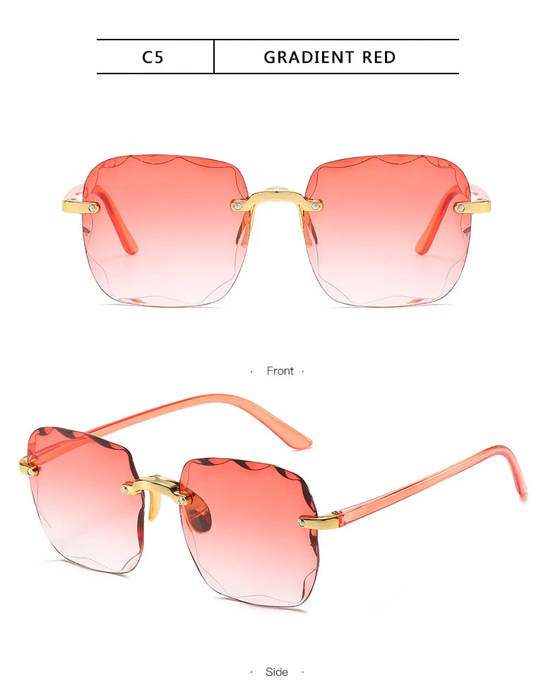 1/3PCS Square Rimless Sunglasses Women Luxury Brand Designer Summer Red Glasses Fashion Sun Glasses For Men UV400 Shades Oculos