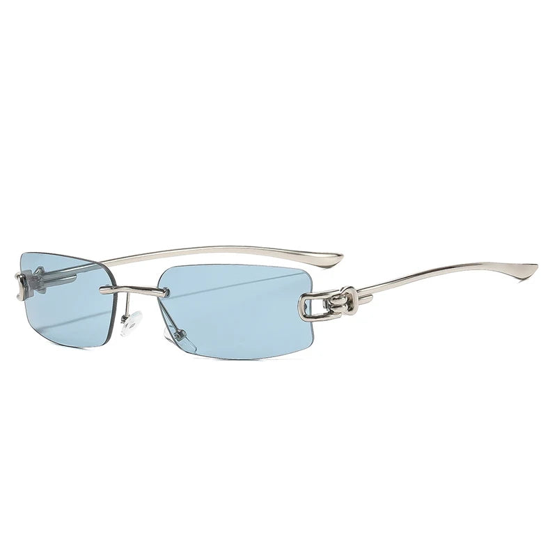 SO&EI Ins Popular Fashion Rectangle Rimless Sunglasses Women Retro Clear Ocean Lens Shades UV400 Men Trending Sun Glasses