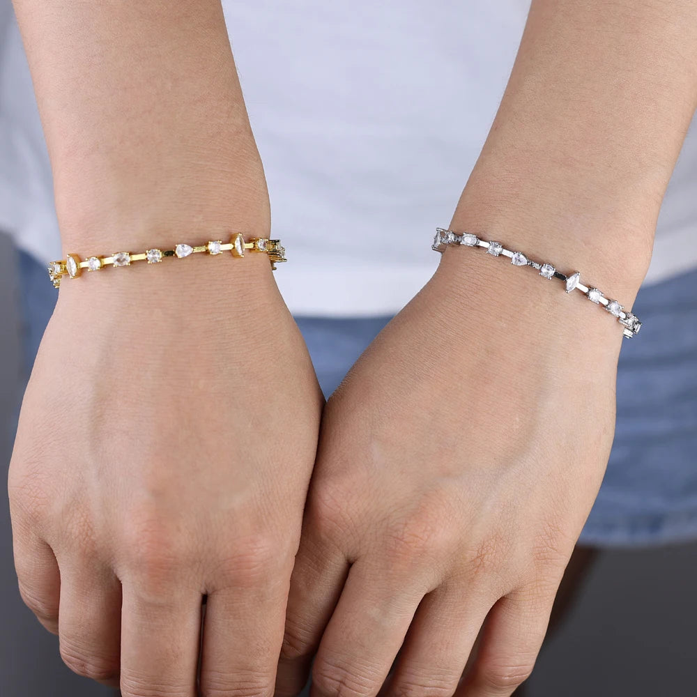 15+4cm Marquise Oval Round Water Drop Cubic Zirconia Tennis Bracelets for Women Gold Platinum Color Fashion Jewelry for Party