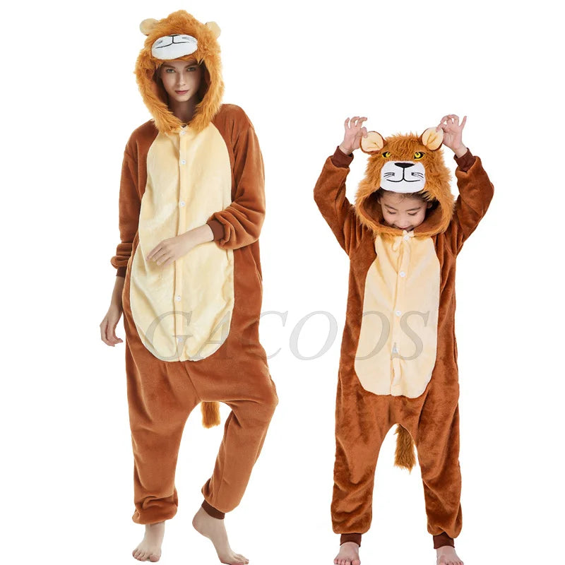 New Children Kigurumi Onesie Boys Girls Flannel Sleepwear Unisex Cypabara Cartoon Pajamas Winter Warm Flannel Hooded Jumspuits