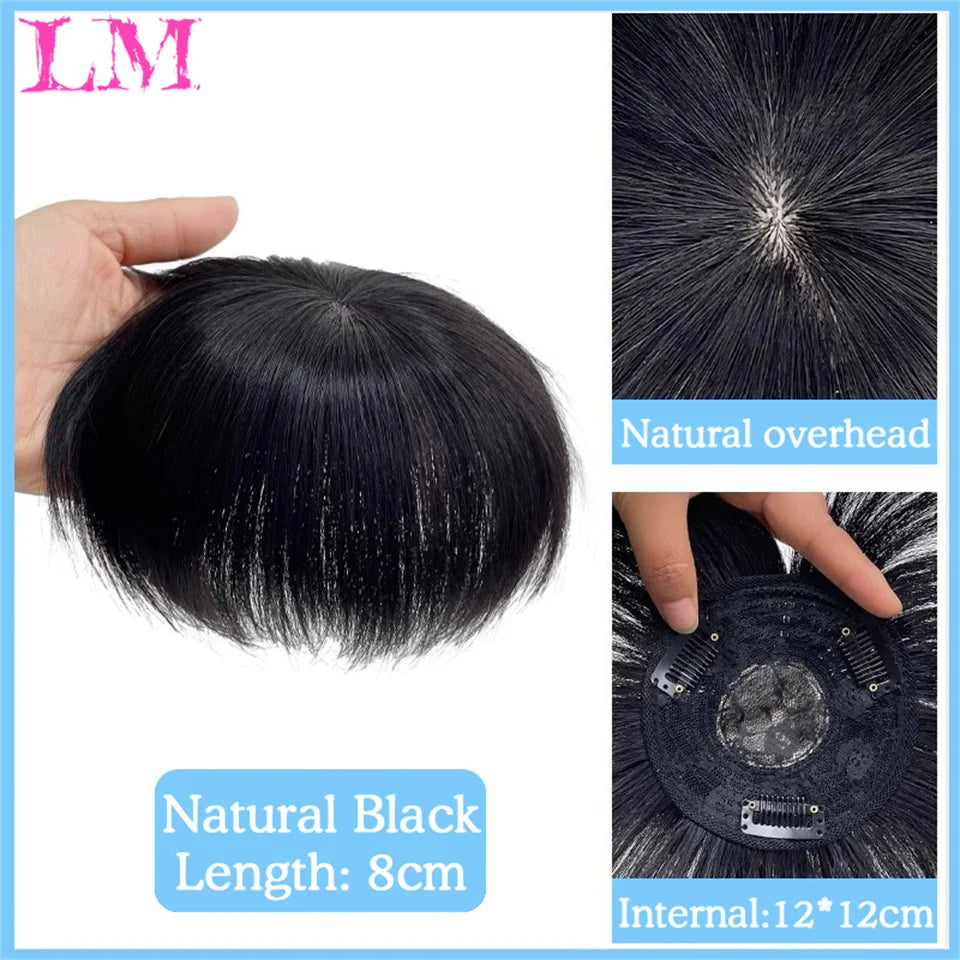 LM Hair Bangs for Mens Clips in Real Hair Bang Cover High Forehead 100% Human Hair Bangs Fringe Extension for Volume