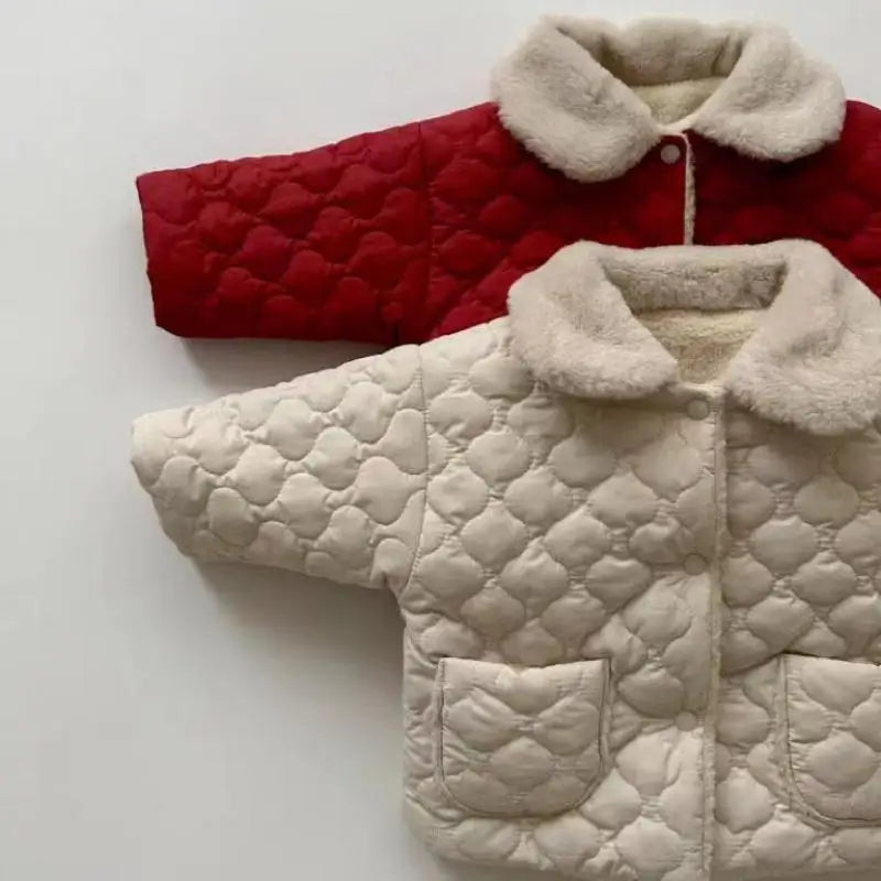 Autumn Winter Ins Children Plus Velvet Thicken Cotton Coat Girl Baby Fashion Solid Lapel Tops Kid Boy Fleece Warm Casual Jacket