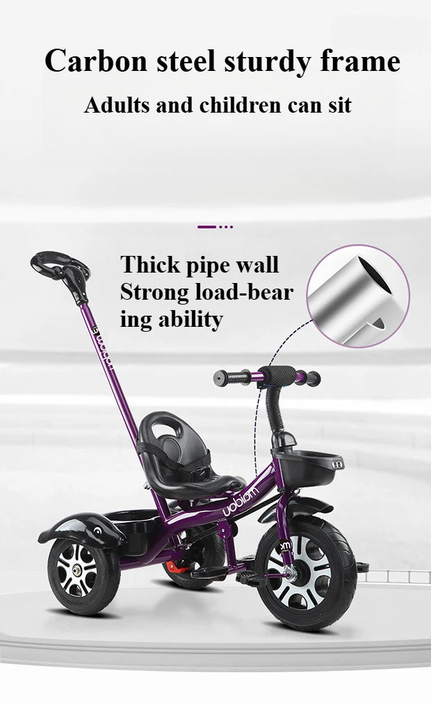 2 in 1 Toddler Tricycle for Kids Trike with Push Handle Adjustable Seat Storage Baskets Balance Bike Birthday Gift for Boy Girl