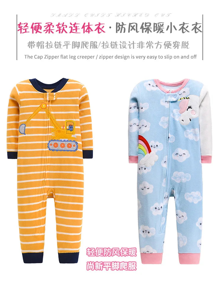 24M Toddler Baby Clothes Romper Children Fleece Outdoor Clothing Winter Warm Climbing Jumpsuit Zipper One-piece Coverall Pajamas