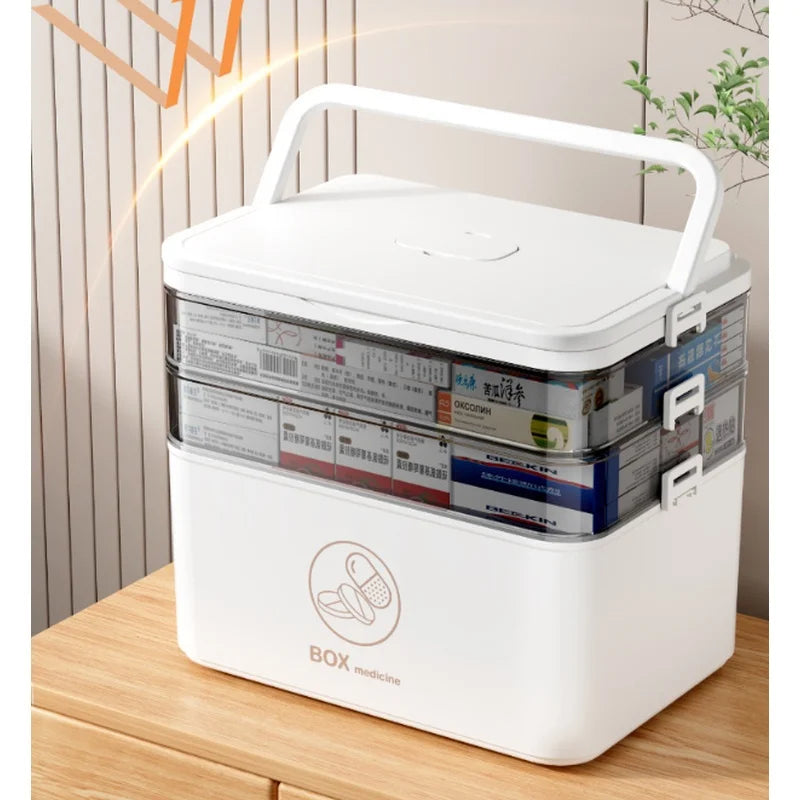 1pc 3-Tier Family Emergency Medicine Storage Box, Leak Resistant Compact Home Medicine Organizer