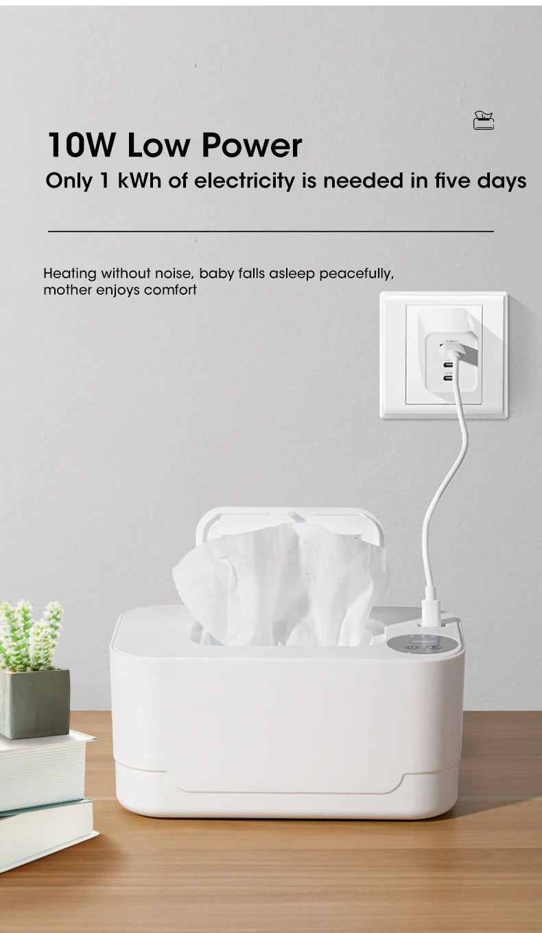 Portable Baby Wipe Warmer with LED Display, USB Charging & Auto Dispenser for Home and Car Use