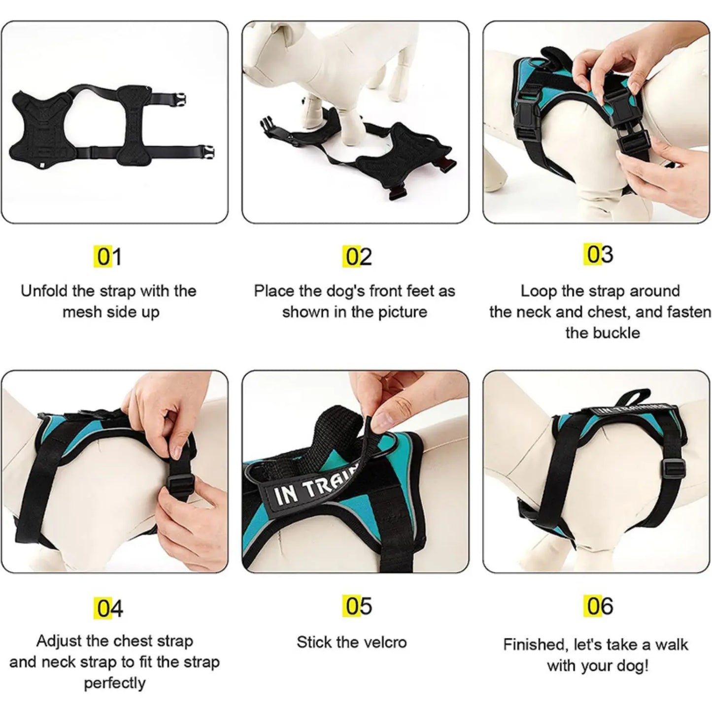 Reflective Dog Vest Harness with 5 PCS Patches Service Dog Harness Adjustable Soft Oxford Pet Harness