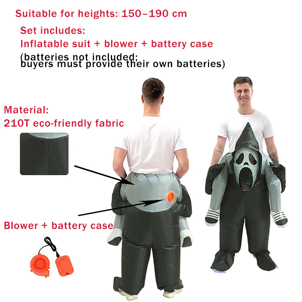 Halloween Ghost Inflatable Costume Scary Cosplay Outfit Ghost Back-Carry Pants Inflatable Cycling Carniva Party Costume Props