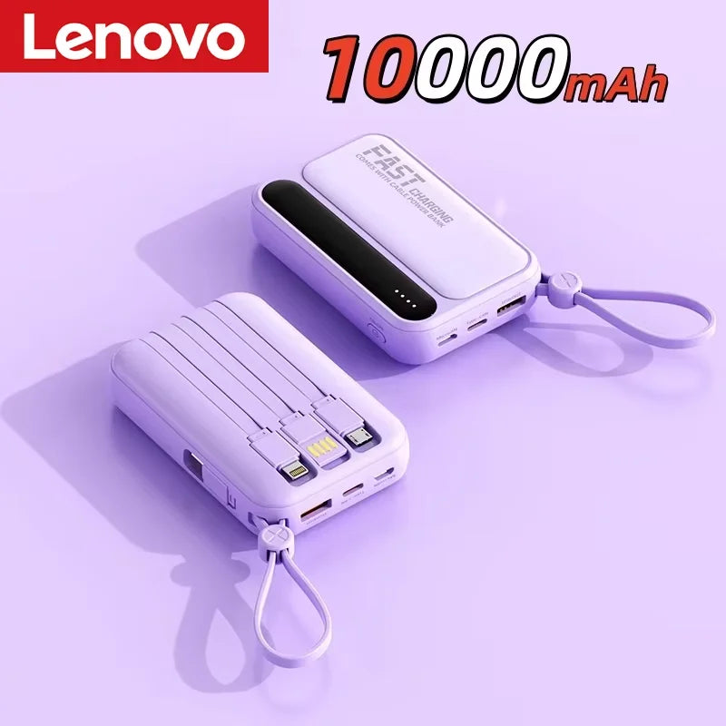 Lenovo 500000mAh Power Bank Built in 4 Lines Large Capacity Super Fast Charging Portable External Battery For iPhone Samsung