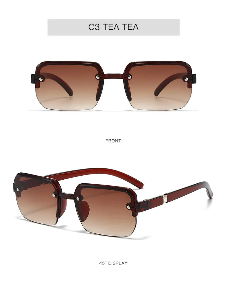 Rimless Sunglasses Rectangle Fashion Popular Men Shades Small Square Sun Glasses For Female Male Summer Traveling Oculos
