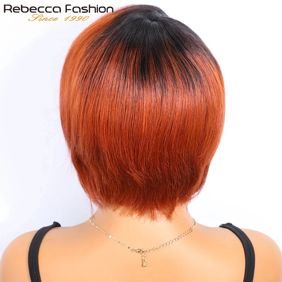 Short Straight Bob Human Hair Wigs With Bangs Full Machine Made Side Part Bob Human Hair Wigs For Women Beginner Friendly