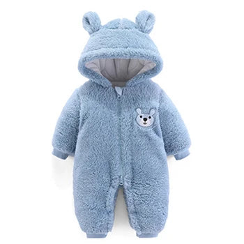 Baby Boy Clothes Cute Plush Bear Baby Rompers Autumn Winter Keep Warm Hooded Infant Girls Overall Jumpsuit Newborn Romper 0-18M
