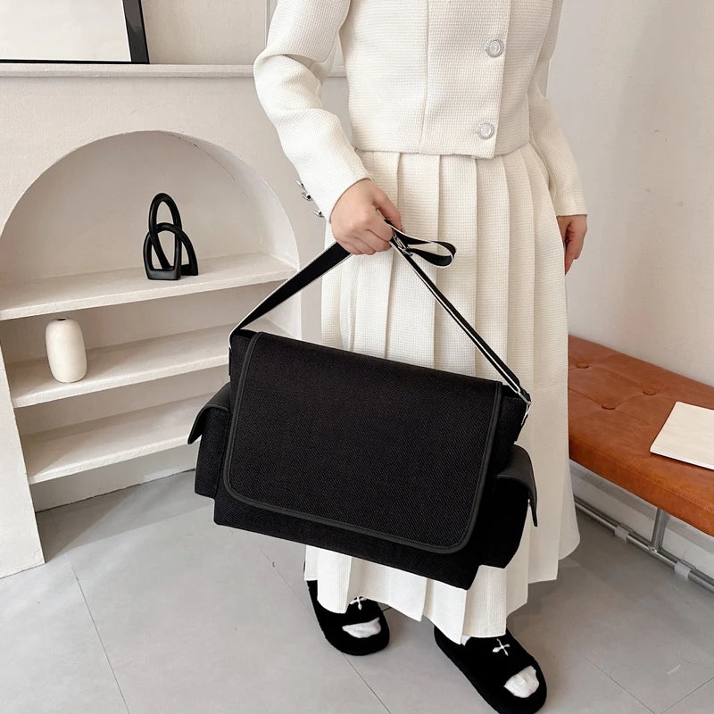 New Women's Large Capacity Canvas Shoulder Bag Casual Tote Handbag Trendy Messenger Bag for Everyday Use