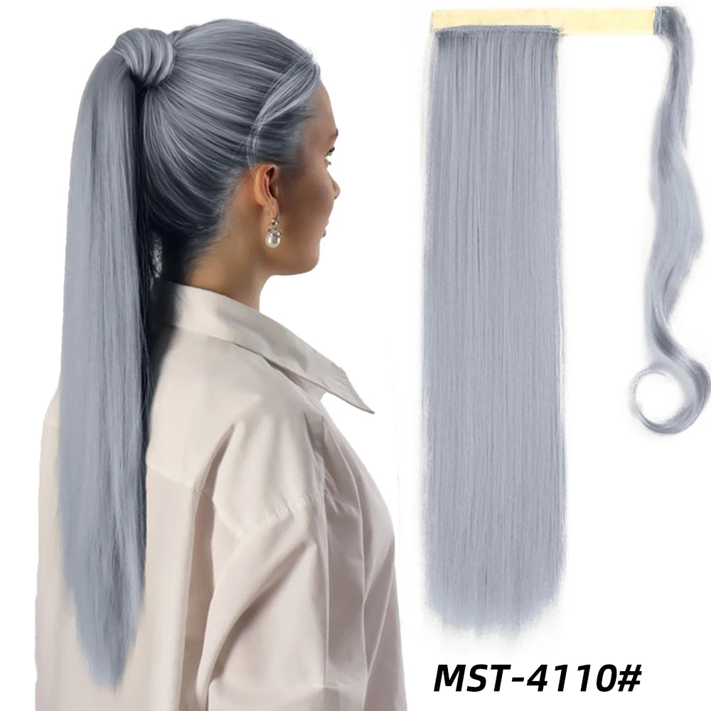 Synthetic Ponytail Long Straight Wrap Around Ponytail Hair Extension Heat-Reistant Fiber Pony Tail Fake Hairpieces For Women