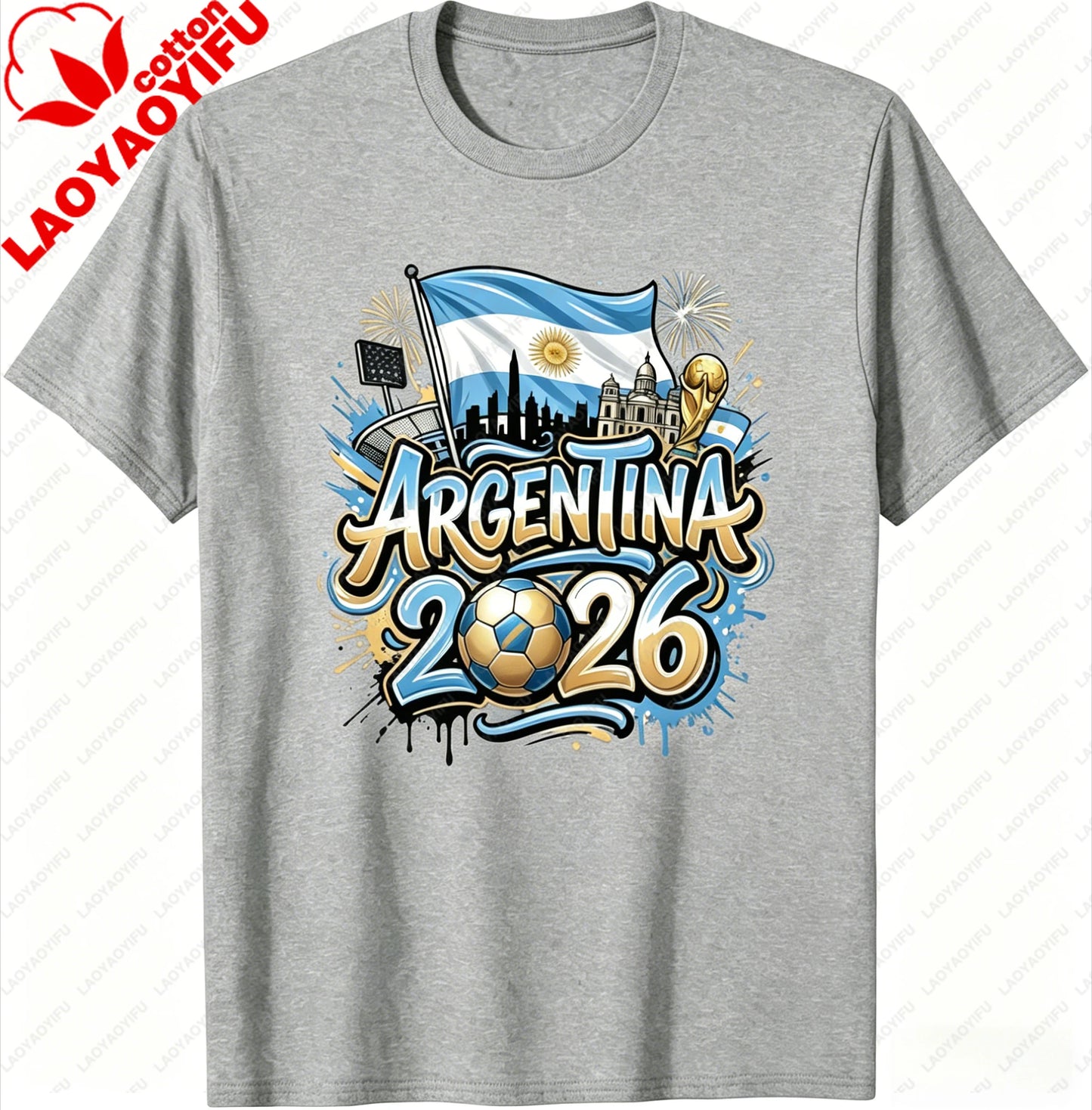 Unisex Argentina 2026 Soccer Tee Vintage Style Graphic Football Fan Supporter Casual Streetwear Top