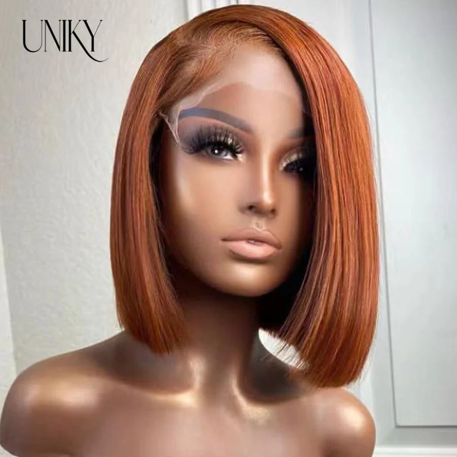 Short Bob Human Hair Wigs Straight Reddish Brown 13x4 Full Lace Frontal Wigs For Women 180 Density Color #33 Glueless Wig