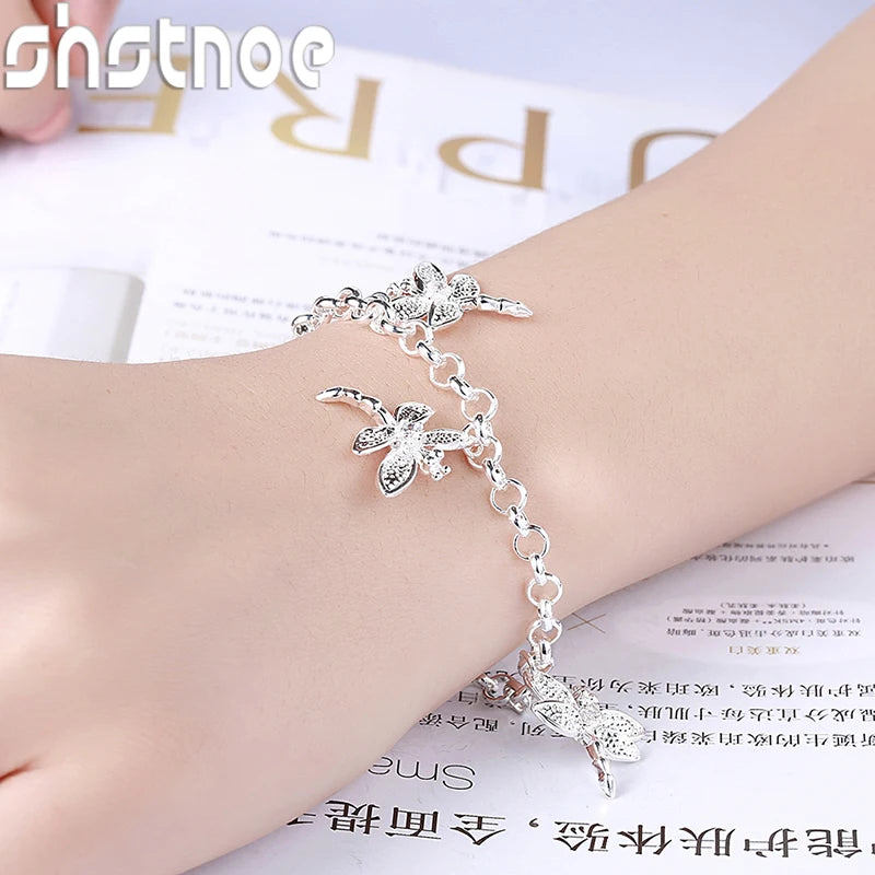 Wholesale 925 Sterling Silver Zircon Dragonfly Pendant Bracelet For Women Classic Charm Jewelry Birthday Party Gift Accessories
