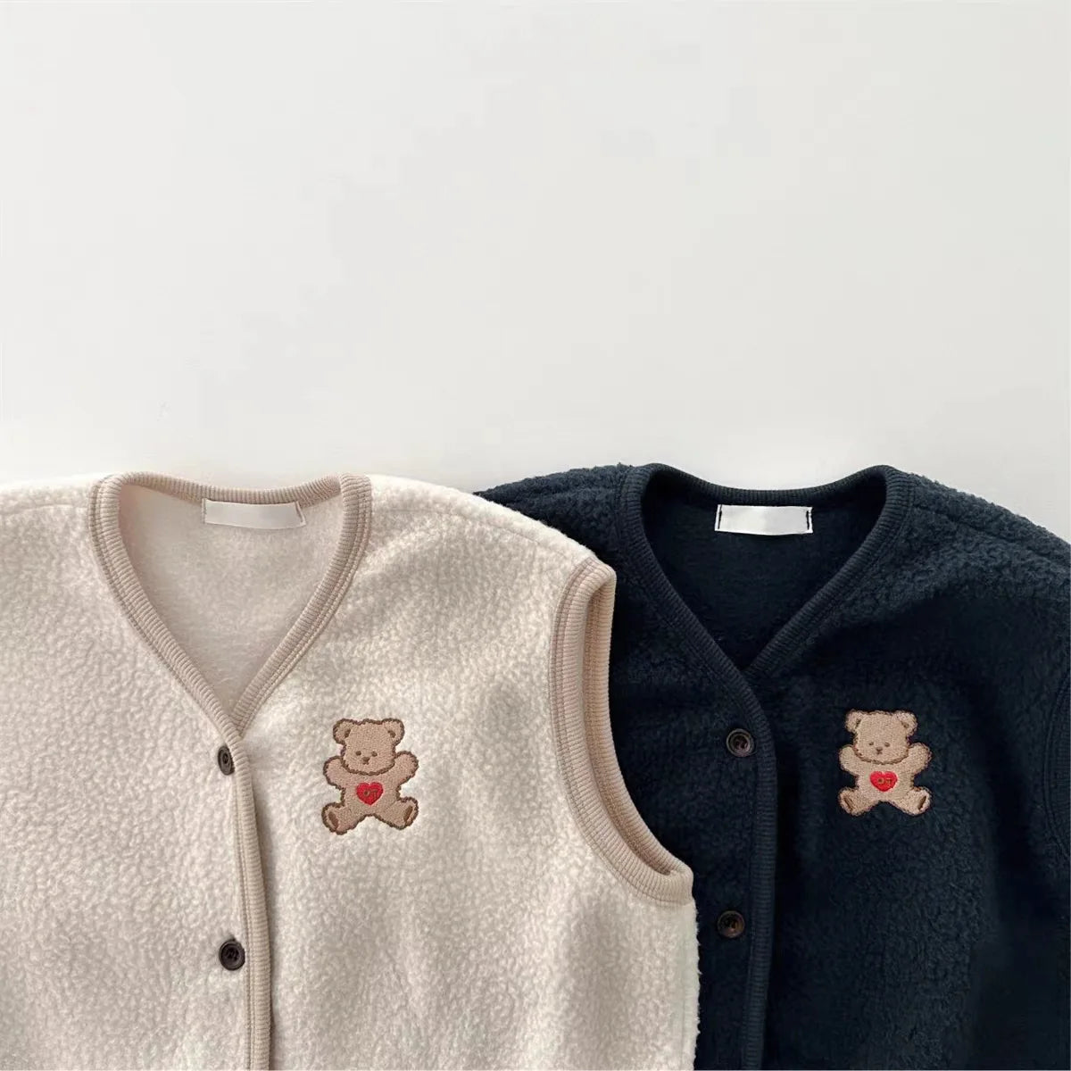 Winter New Baby Sleeveless Clothes Set Infant Girl Cartoon Bear Fleece Vest + Casual Pants 2pcs Suit Kids Boy Thick Warm Outfits
