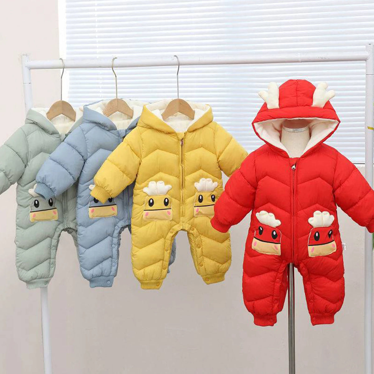 Toddler Kids Winter Rompers,Girls Down Cotton Jacket,Fleece Hood Jumpsuits,Winter Children's Overalls,Boys Snowsuits with Pocket
