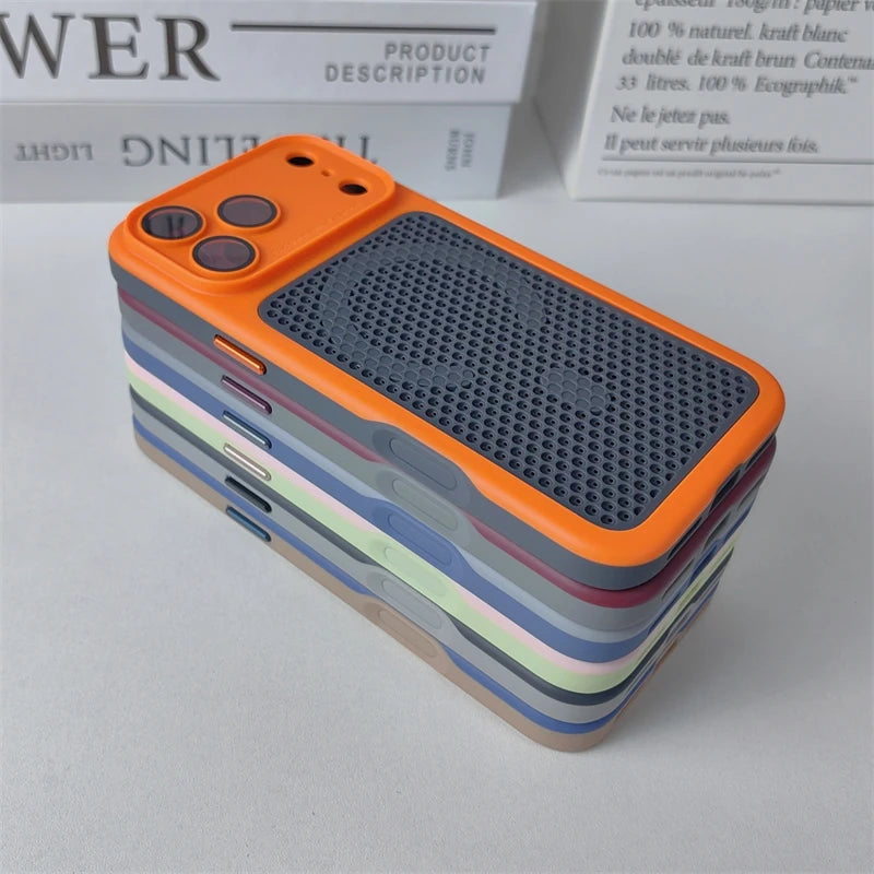 Heat Dissipation Mesh Magnetic Case for iPhone 17 15 14 13 12 16 Pro Max Plus For Magsafe Lens Protector Shockproof Bumper Cover