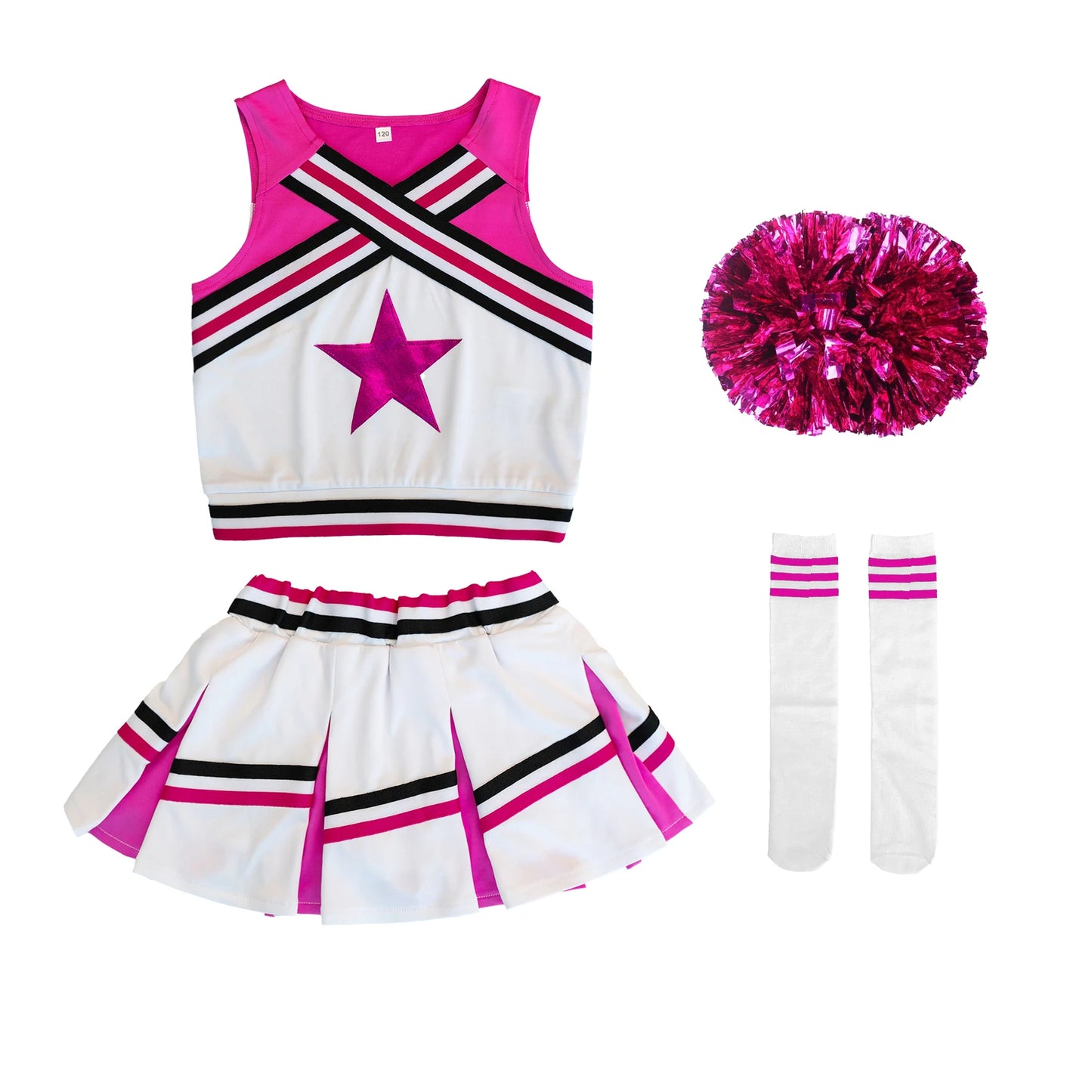 LOlanta 4Pcs Girls' Cheerleading Costumes with Socks Kids School Performance Cheerleader Outfit Halloween Fancy Dress Up 4-14Y