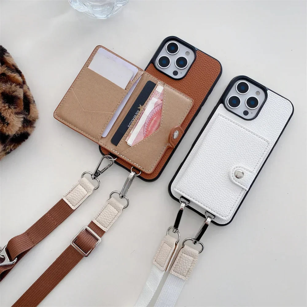 Crossbody Wallet Card Slot Coin Purse for IPhone 17 Air 16 15 Plus 14 13 12 11 Pro Max Leather Protective Phone Case Cover