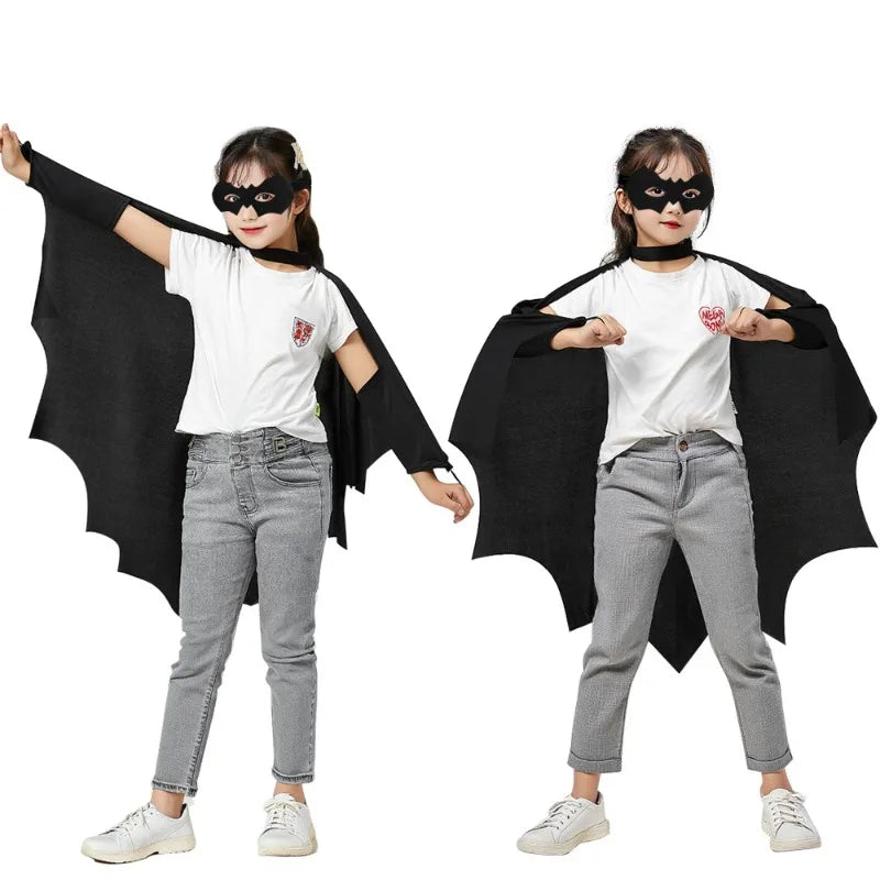 2025 New Cosplay Costumes Fashion Festival Play Halloween Bat Cape Kids Adult One-Piece Black Mask Halloween Play Costume
