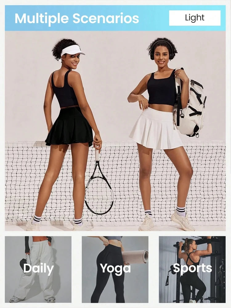 Women's Seamless High Waisted Tennis Style Pleated Skirts With Inner Pocket Breathable Quick Drying Sports Yoga Golf Skirt Short