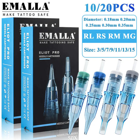 20/10PCS EMALLA Eliot Pro Tattoo Cartridge Needles Safety Sterilize Tattoo Needles Permanent Make-Up Tool for Cartridge Machine