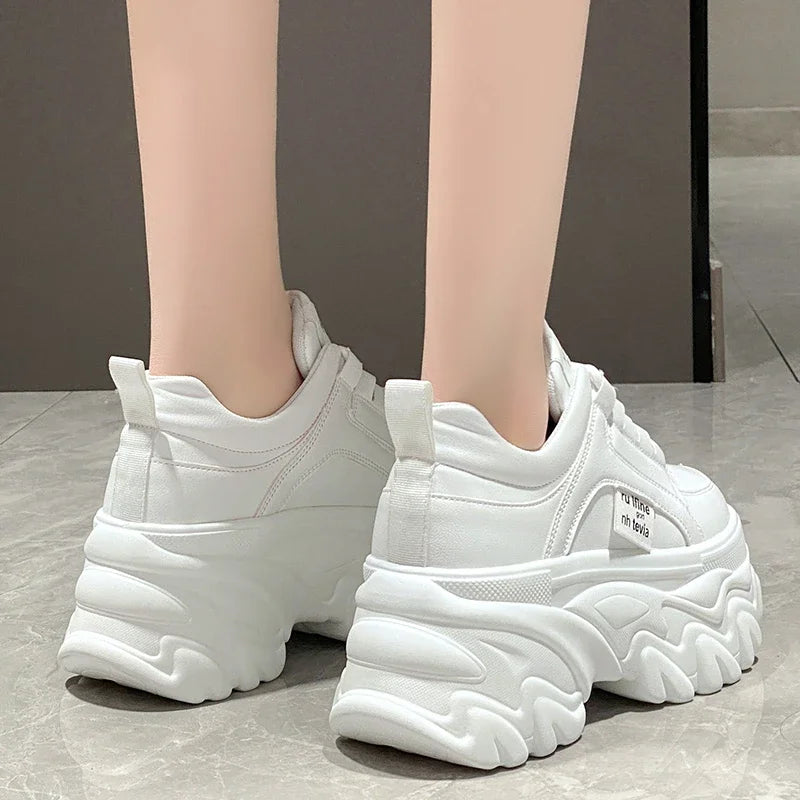 White Black Chunky Sneakers Women Spring Autumn Thick Bottom Dad Shoes Woman Fashion PU Leather Platform Sneakers Ladies Tennis