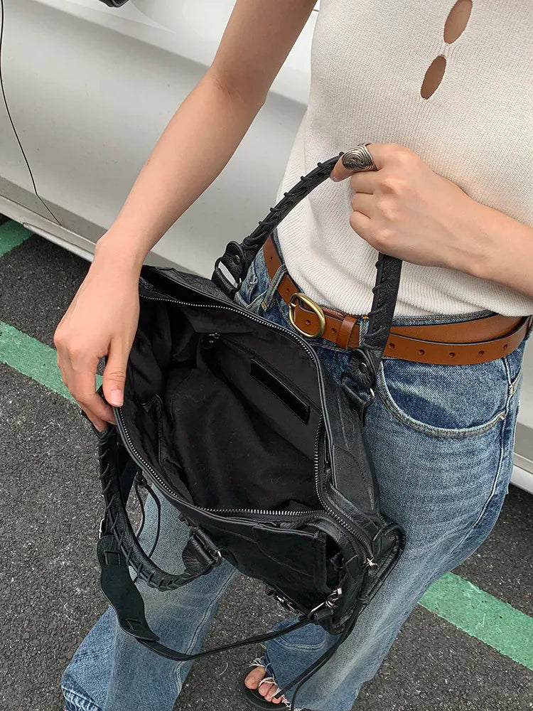 Luxury Designer City Motorcycle Shoulder Tote Bag for Women Large Capacity Autumn Winter Handbag Crossbody Stylish Women's Bag