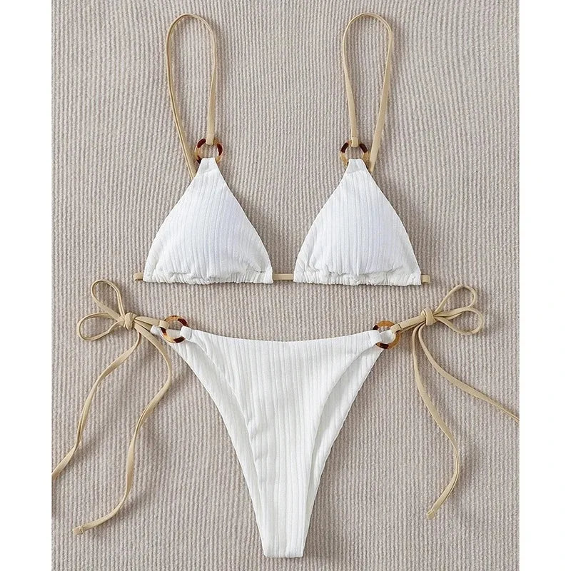 Solid Split Swimsuit Women Two Piece Beachwear Triangle High Cut Thong Bikini Push Up Summer 2026 New Sexy Bandage Bathing Suit