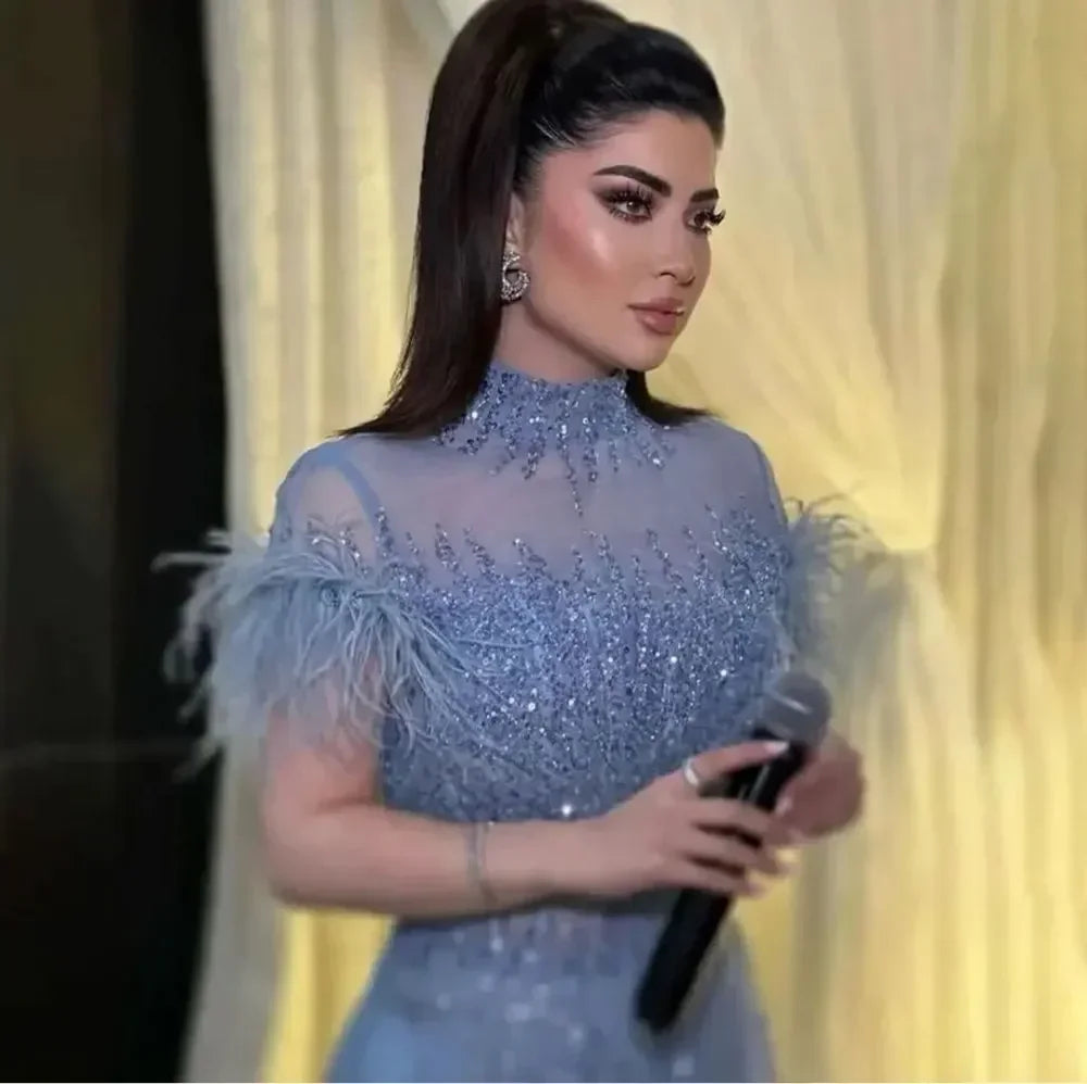 Customized Prom Dresses Exquisite Classic Organza Feather Beading Draped A-line Long Dress High Quality Evening Party for Women