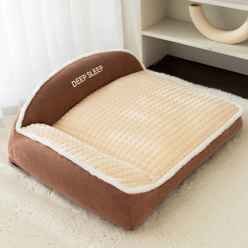 Winter Warm Pet Bed Velvet Handmade Plush Dog Sofa Orthopedic Non-slip Bottom Washable Memory Foam Dog Bed for Large Dogs