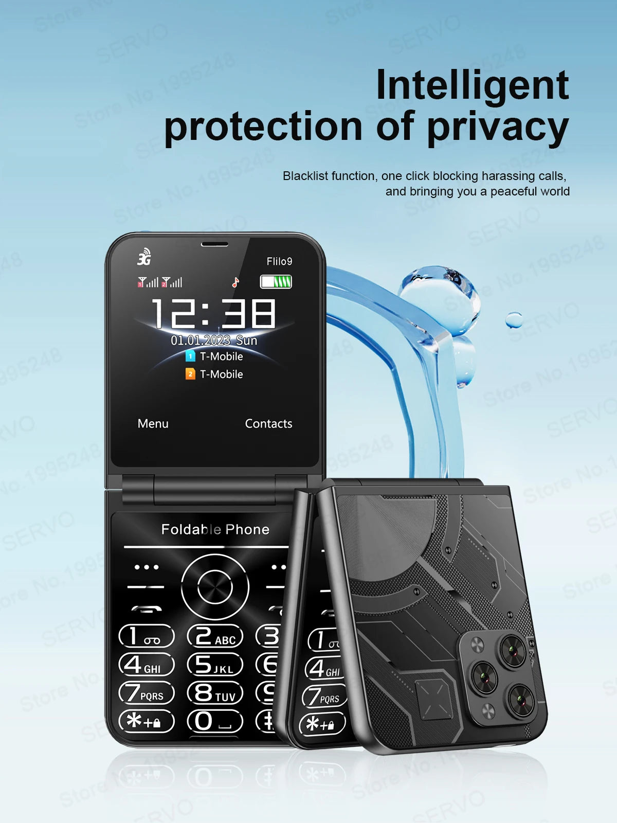 SERVO Flilo9 Foldable Mobile Phone 3G WCDMA Call Recording Speed Dial FM Radio Blacklist Torch Flip Cellphones Dual SIM Standby