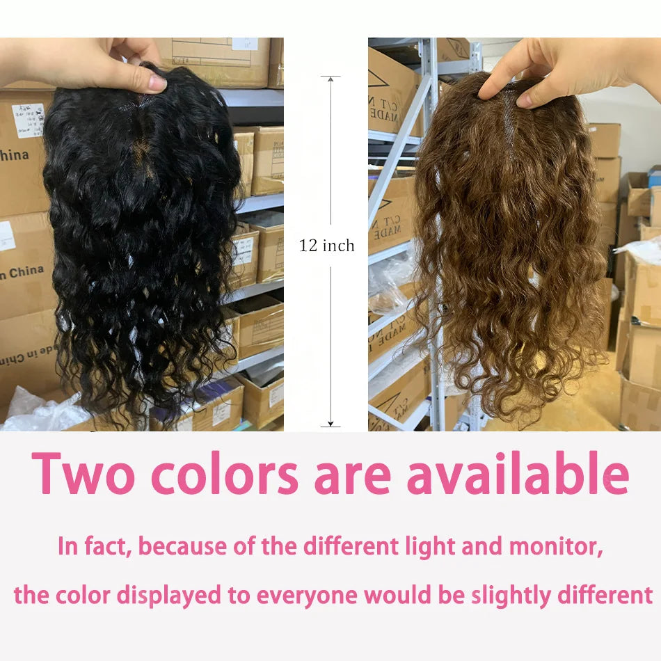 Real Human Hair Toppers for Women Clip In Curly 9x14cm 12 Inch Natural Black Breathable Mesh Base for Thinning Hair Add Volume