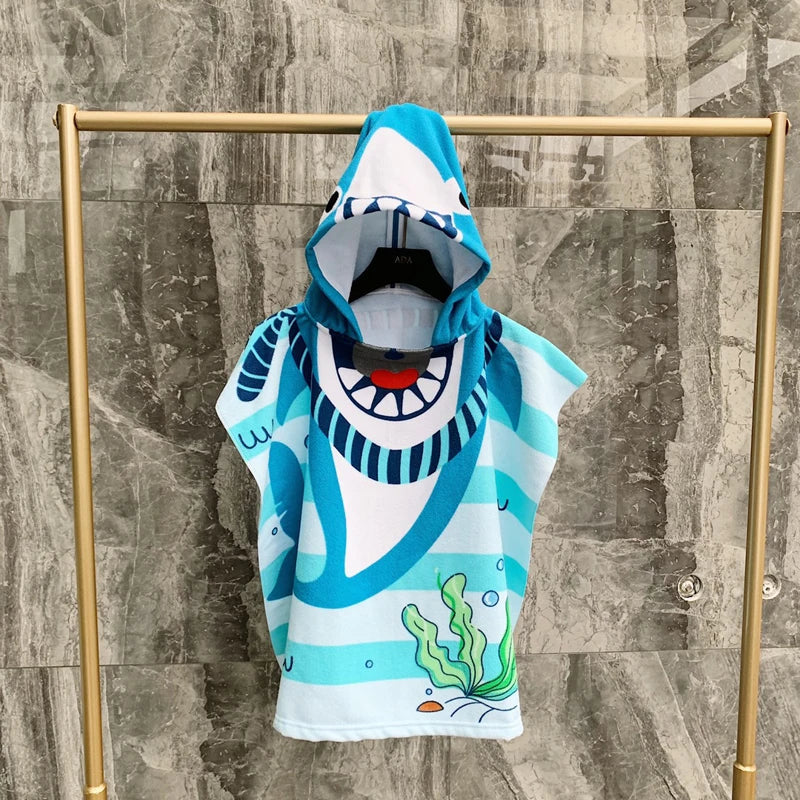 60-120cm Kids Hooded Bath Beach Poncho Towels Baby Quick Dry Bathrobe Child Cartoon Cloak Poncho Towels Microfiber Swim Cover-up