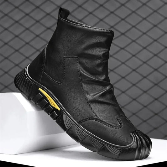 Fipatbu Unisex wool-lined barefoot leather boots with a solid color and a wide-toe design